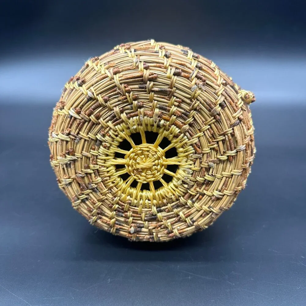 Handwoven Pine Needle Grass Basket Vase Decorative Rustic Boho Home Decor - Picture 7 of 13